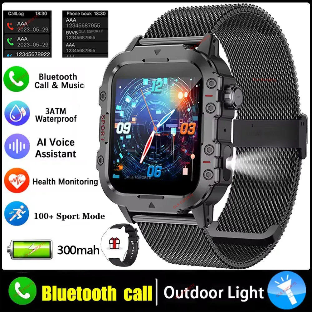 Smartwatch Robusto com Lanterna LED e Tela HD