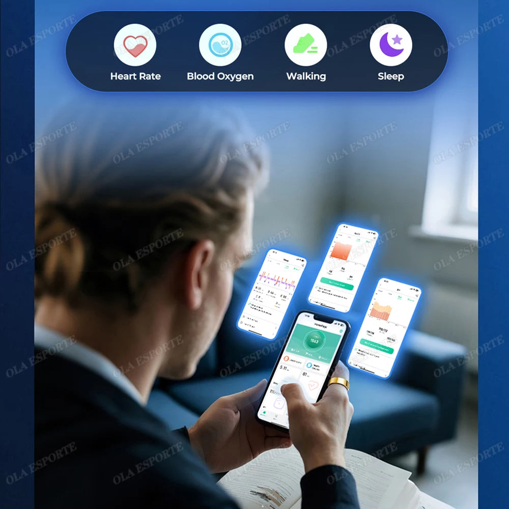 Anel Inteligente 5ATM com Monitor de Batimentos, Pressão, Estresse e Sono