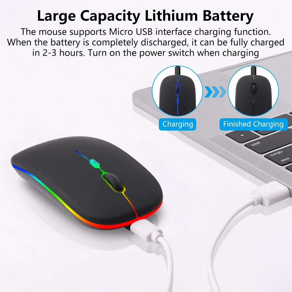 Mouse Sem Fio, Recarregável com Luz LED – Silencioso e Ergonômico