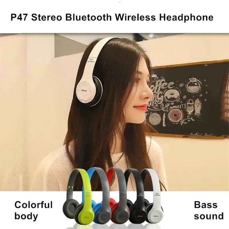 Headphone Bluetooth P47 Dobrável – Som Estéreo com Microfone