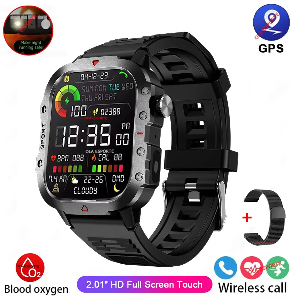 Smartwatch Robusto com Lanterna LED e Tela HD