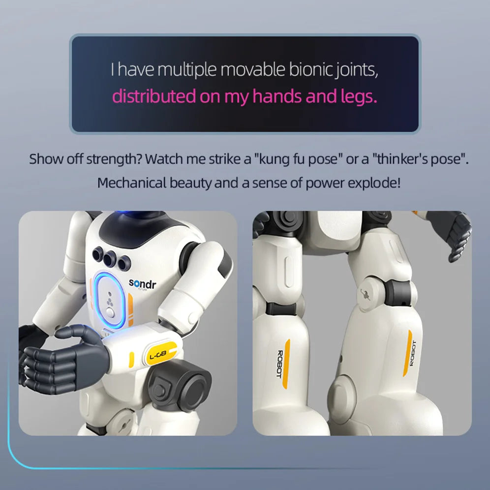 Robô Humanoide Inteligente Infantil com Controle Remoto e Comando de Voz – Sensor de Gestos, Programável, Dança, Música e Gravação – Brinquedo Interativo