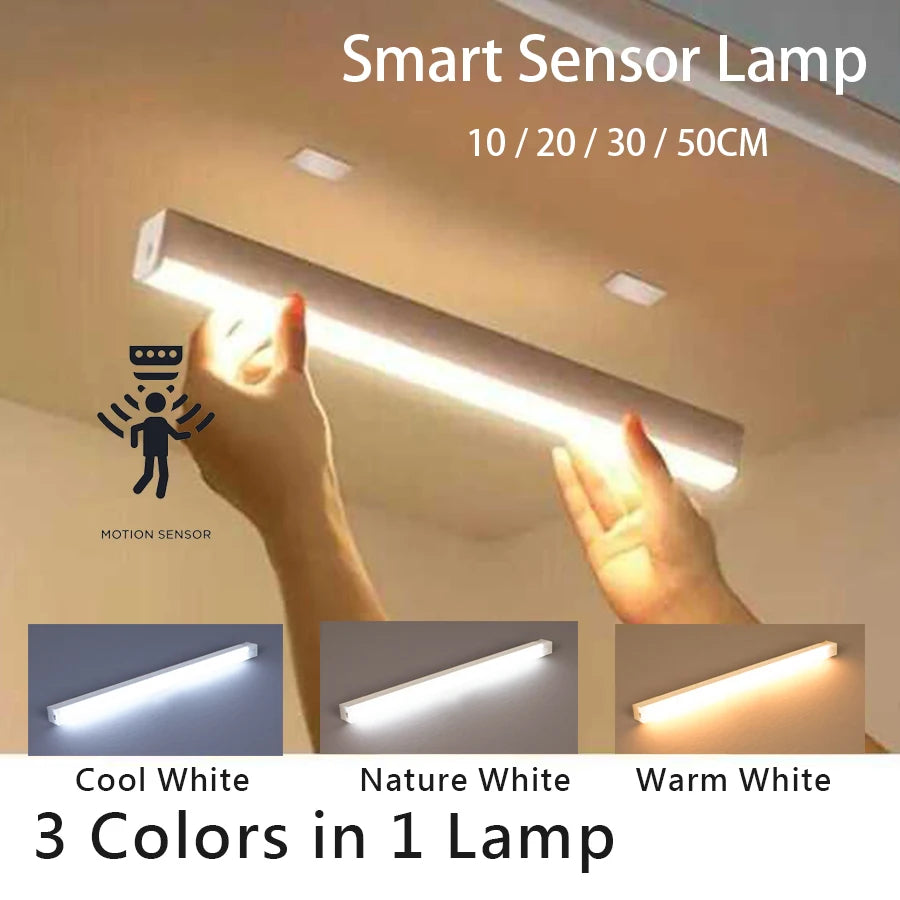 Luminária LED Magnética com Sensor de Movimento – Sem Fio, Recarregável USB, para Armário e Cozinha