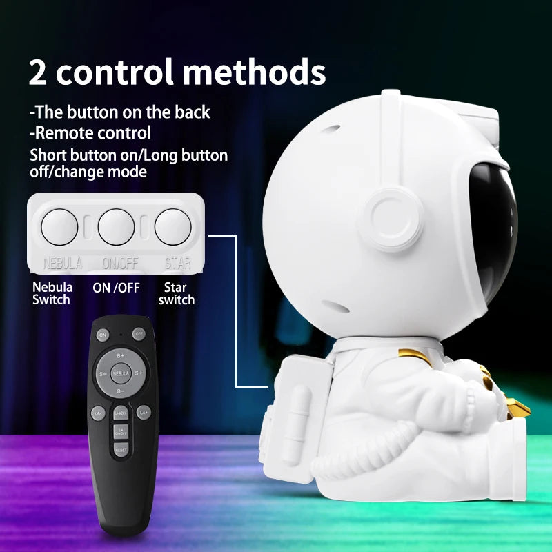Projetor Astronauta Galáxia LED — Céu Estrelado com Controle Remoto