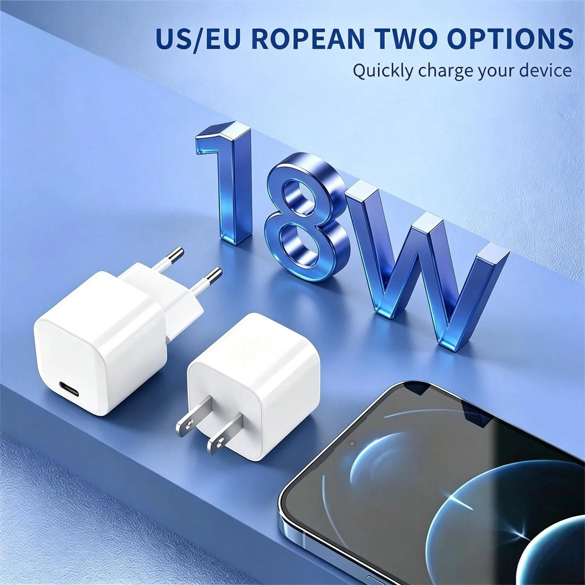 Carregador Rápido USB-C 18W PD para Smartphones, Tablets e Notebooks