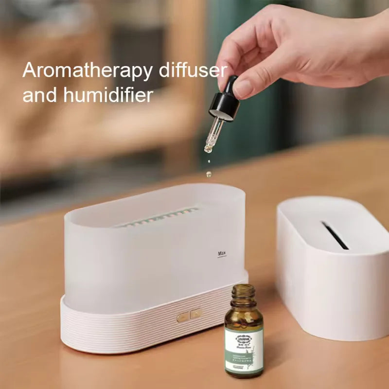 Difusor Umidificador USB com Efeito de Chama e Luz LED 7 Cores – Aromaterapia para Quarto