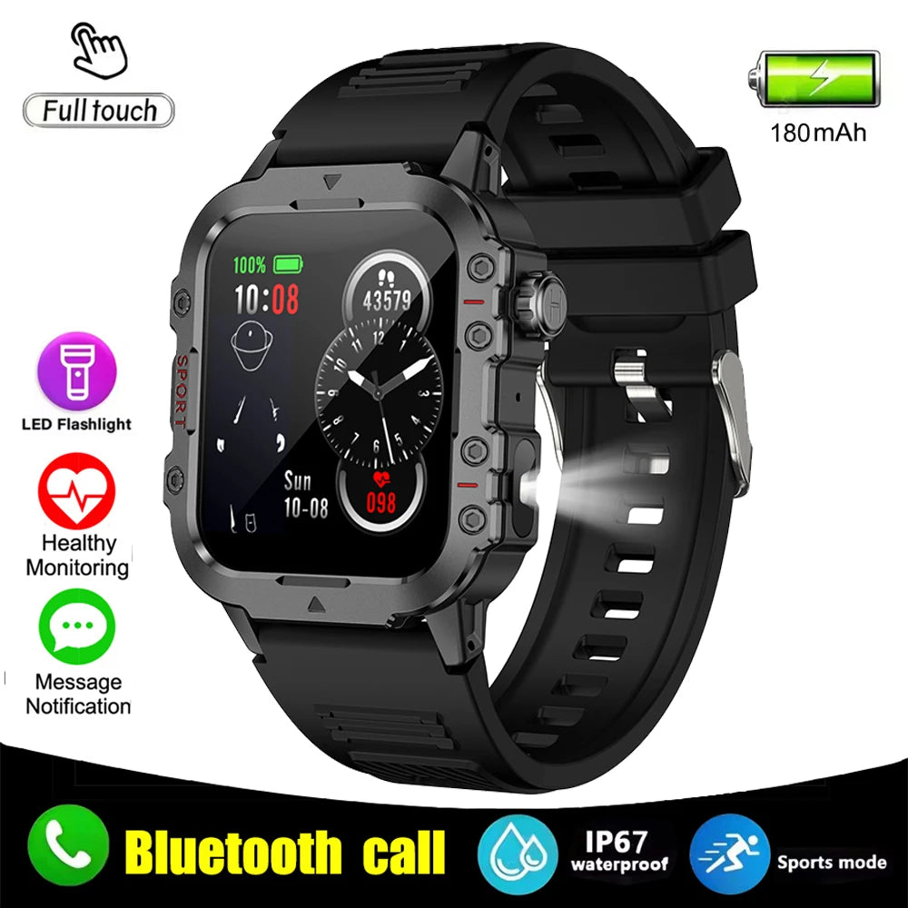 Smartwatch Militar IP67 — Chamada Bluetooth, Lanterna e Monitor Cardíaco