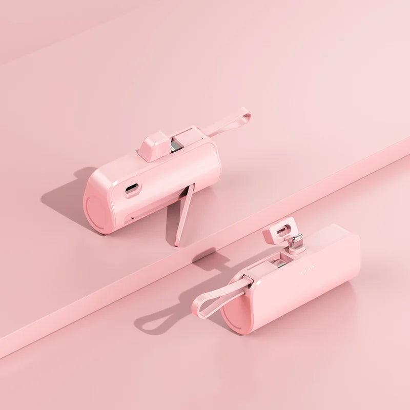 Mini Power Bank 10000mAh com Cabo Embutido e Carregamento Rápido
