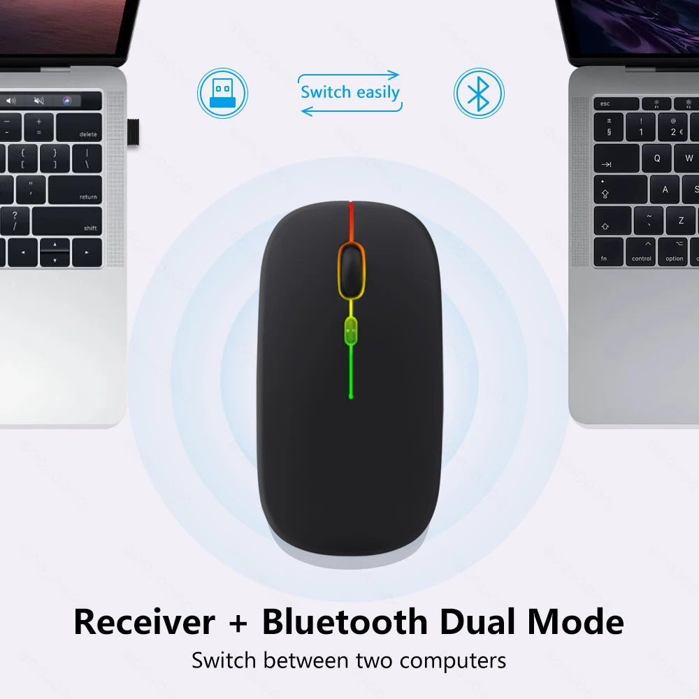 Mouse Sem Fio, Recarregável com Luz LED – Silencioso e Ergonômico