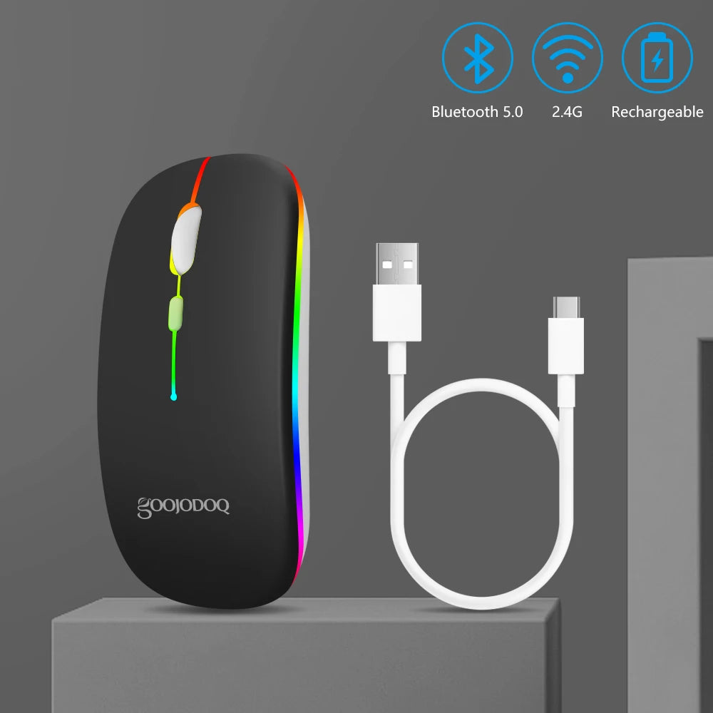 Mouse Sem Fio, Recarregável com Luz LED – Silencioso e Ergonômico