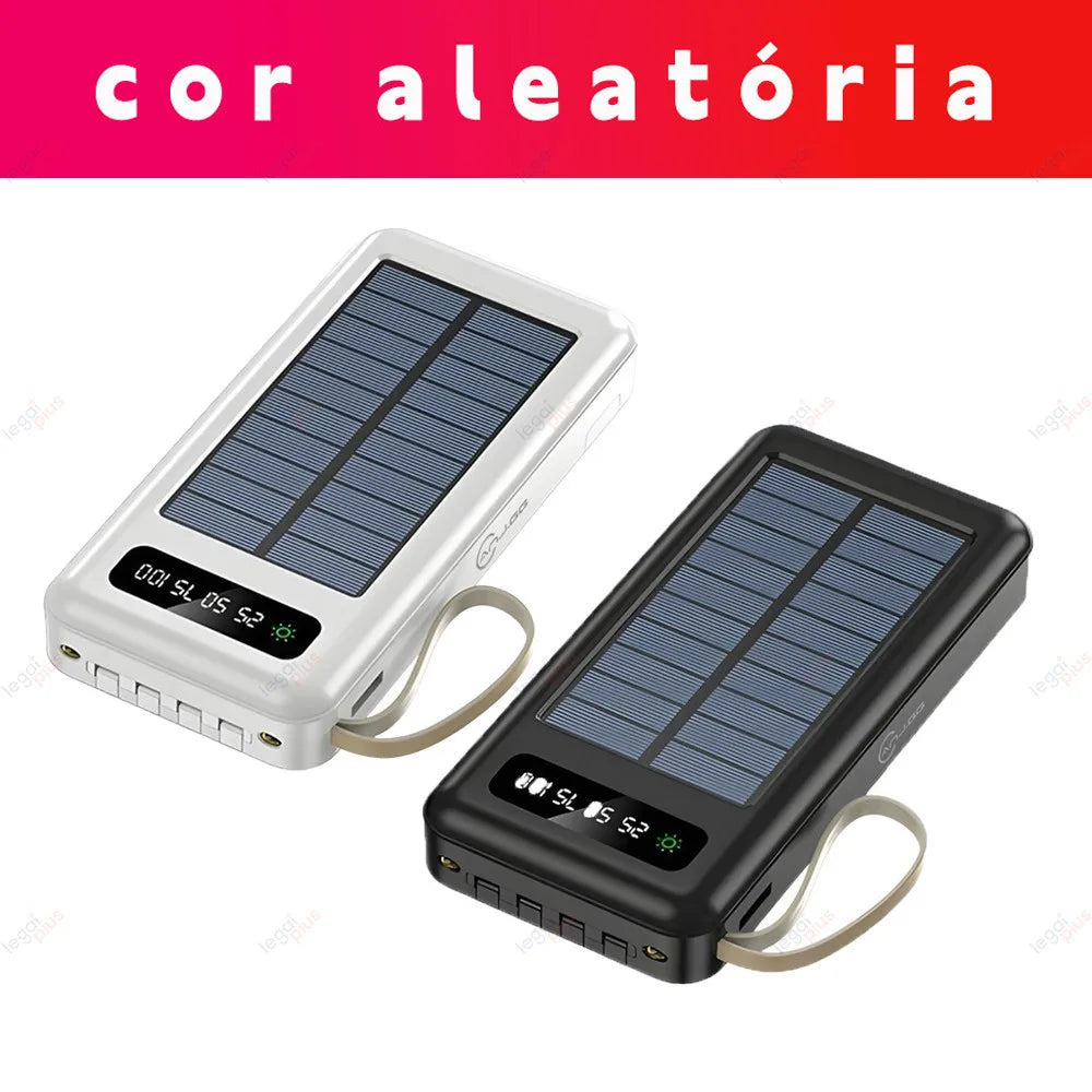 Power Bank Solar 20000mAh — 4 Cabos Embutidos + Lanterna LED