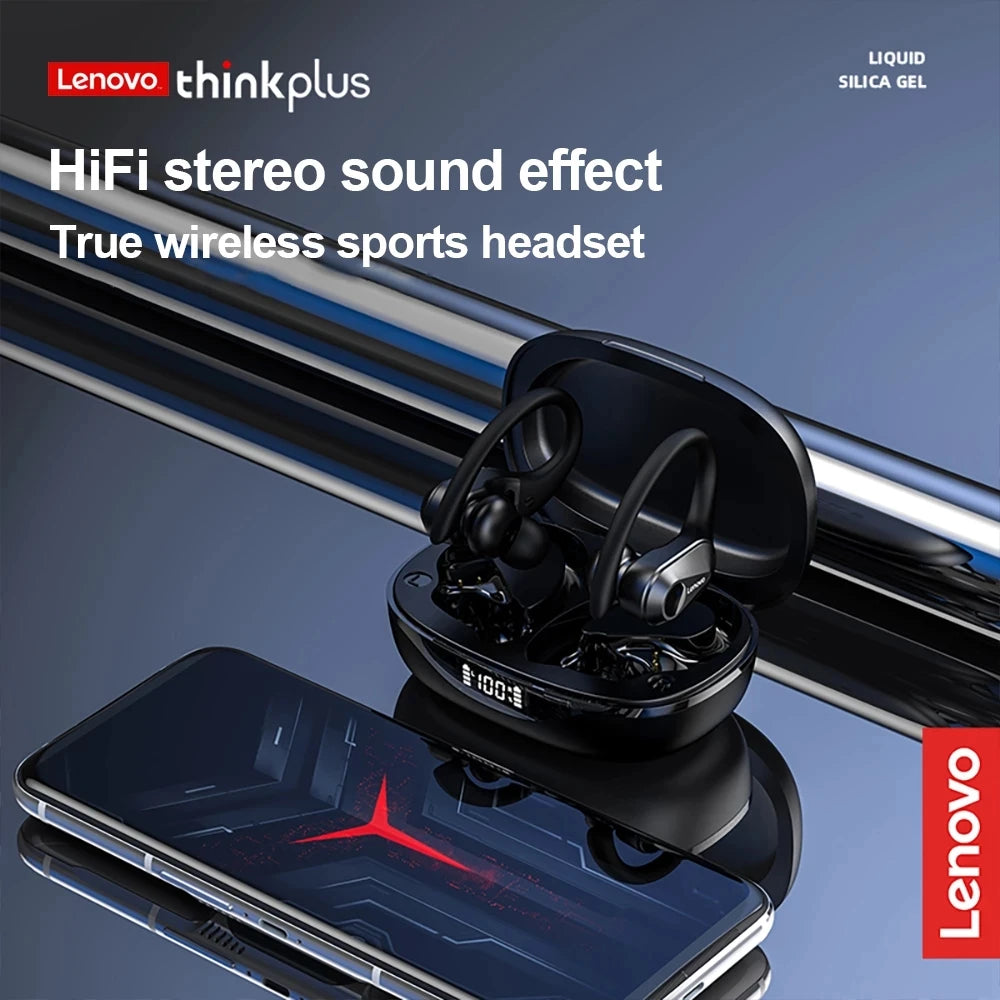 Fone de Ouvido Bluetooth 5.3 Lenovo LP75 – Esportivo, Display LED de Bateria e Graves Potentes