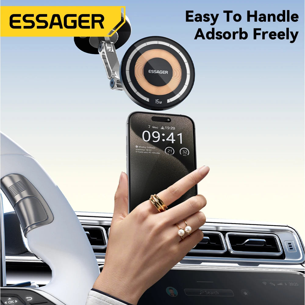 Suporte Veicular Magnético Essager com Carregador Sem Fio 15W – Compatível com MagSafe iPhone