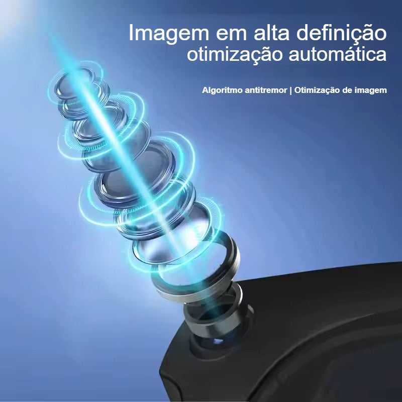 Câmera dos óculos inteligentes com imagem em alta definição e algoritmo antitremor