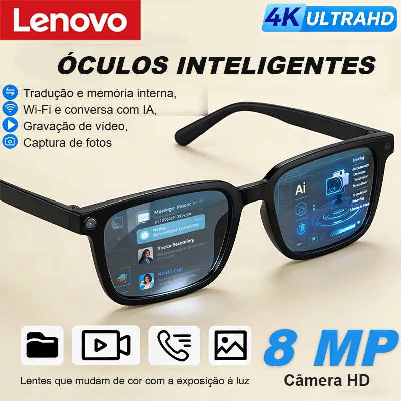 Recursos dos óculos inteligentes: tradução, Wi-Fi, conversa com IA, gravação de vídeo e câmera HD de 8 MP